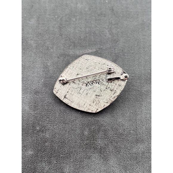 VTG Brooch Avon Pin Ivory Oval Stone Encased Rhinestones Clear - Picture 2 of 4